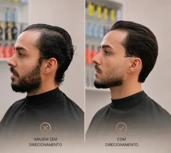 Antes e depois de direcionamento de cabelo masculino